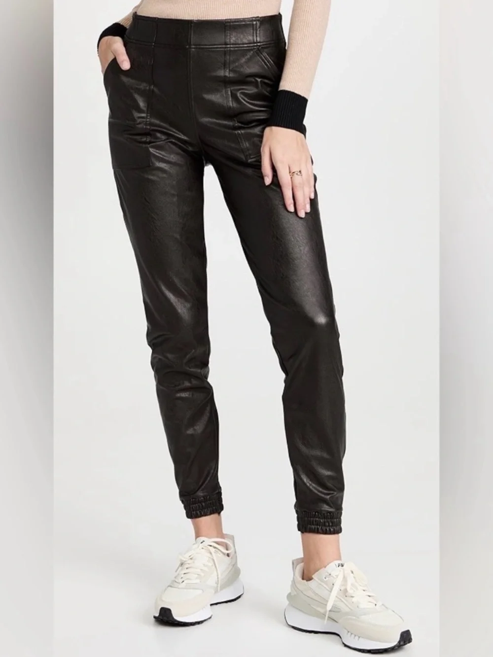 SPANX Black Faux Leather Jogger Pants